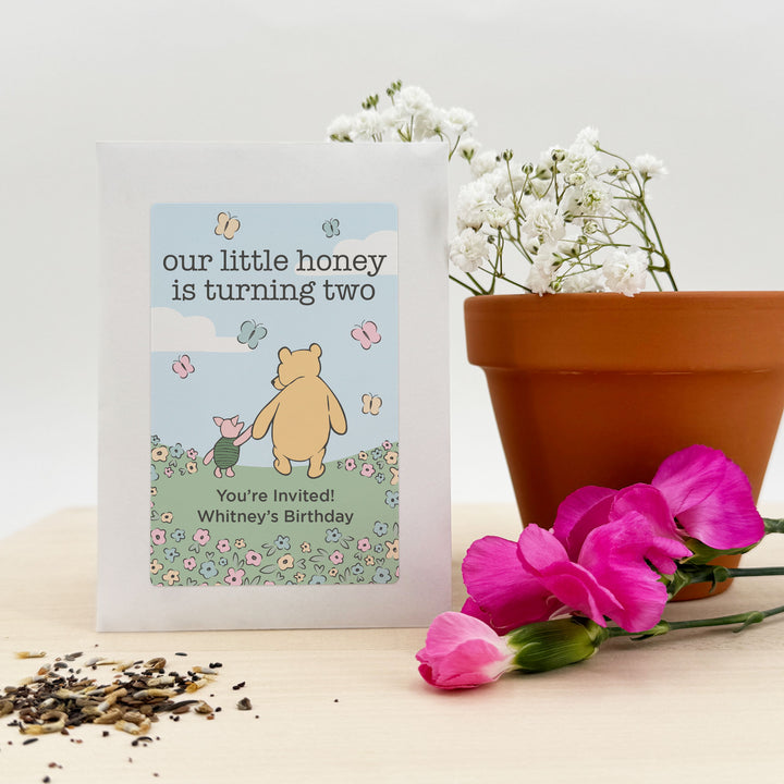 Winnie the Pooh & Piglet Blue Skies Birthday, Our Little Honey is Turning One, Wildflower Seed Packets