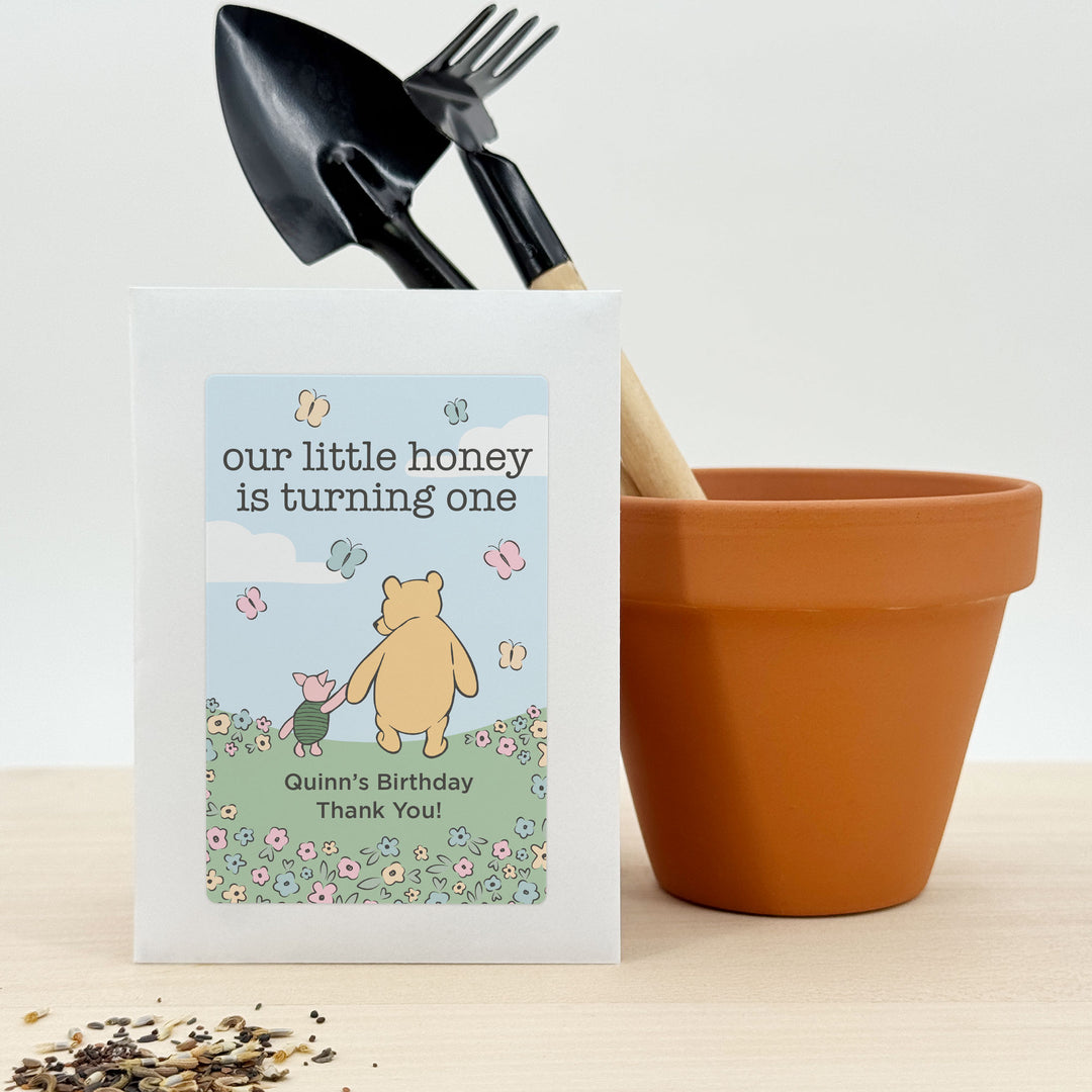 Winnie the Pooh & Piglet Blue Skies Birthday, Our Little Honey is Turning One, Wildflower Seed Packets