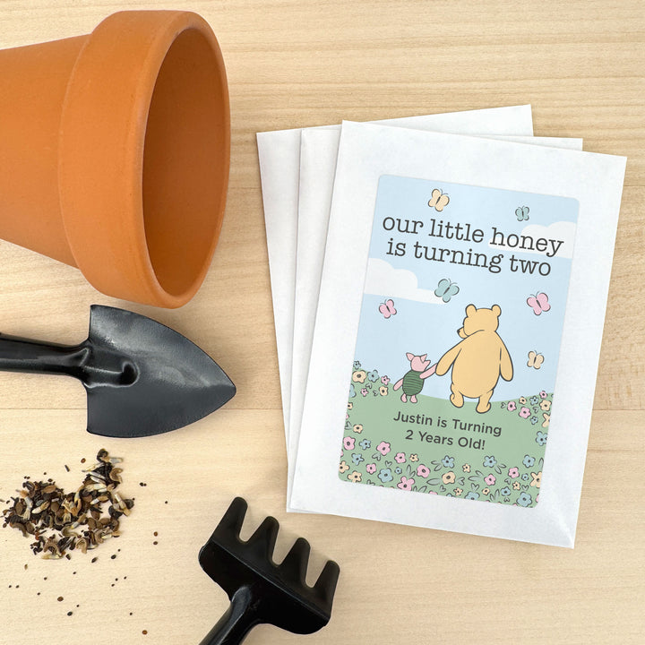 Winnie the Pooh & Piglet Blue Skies Birthday, Our Little Honey is Turning One, Wildflower Seed Packets