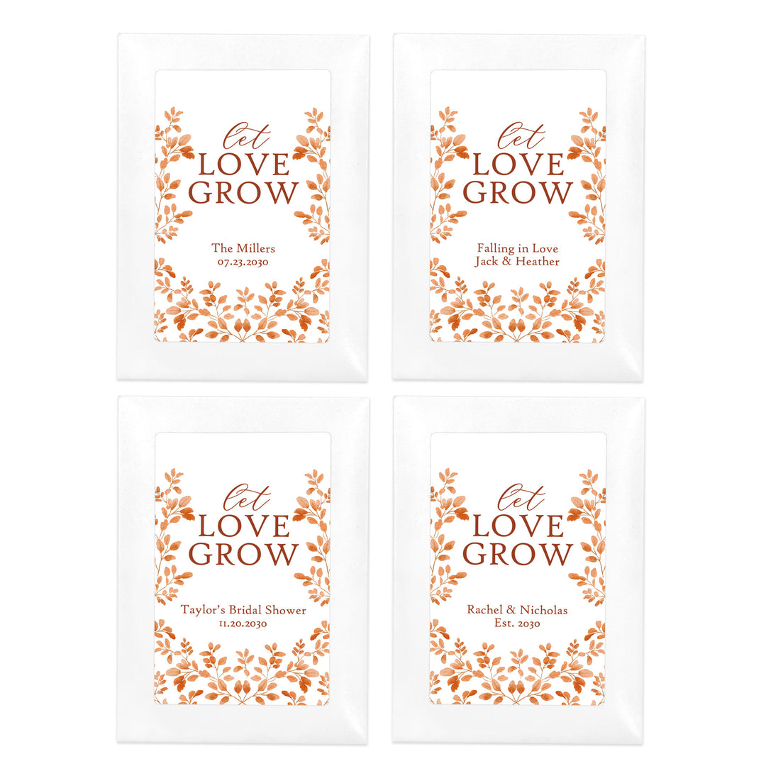 Custom Wildflower Seed Packets, Fall Bridal Shower Wedding Favors, Let Love Grow, Autumn Leaves