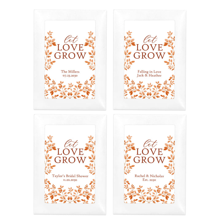 Custom Wildflower Seed Packets, Fall Bridal Shower Wedding Favors, Let Love Grow, Autumn Leaves
