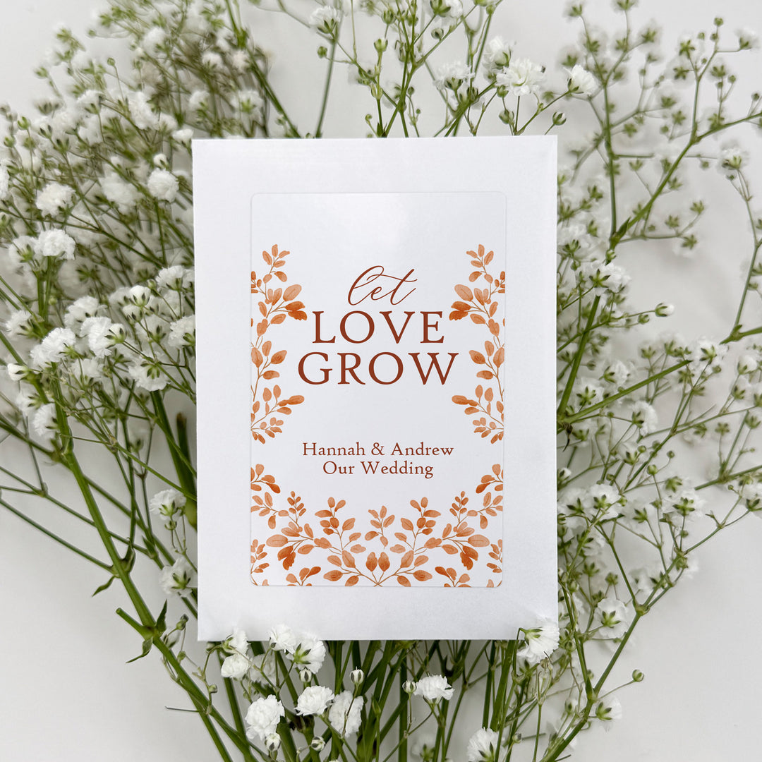 Custom Wildflower Seed Packets, Fall Bridal Shower Wedding Favors, Let Love Grow, Autumn Leaves