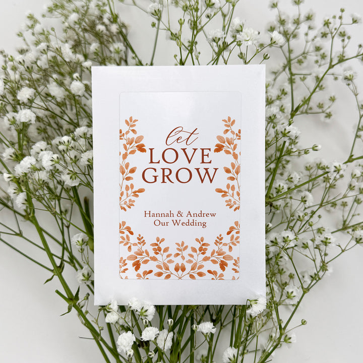 Custom Wildflower Seed Packets, Fall Bridal Shower Wedding Favors, Let Love Grow, Autumn Leaves