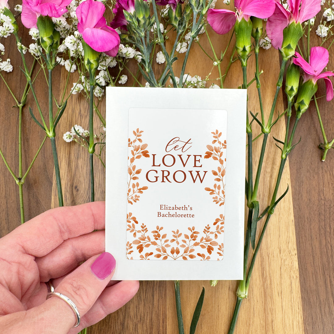 Custom Wildflower Seed Packets, Fall Bridal Shower Wedding Favors, Let Love Grow, Autumn Leaves