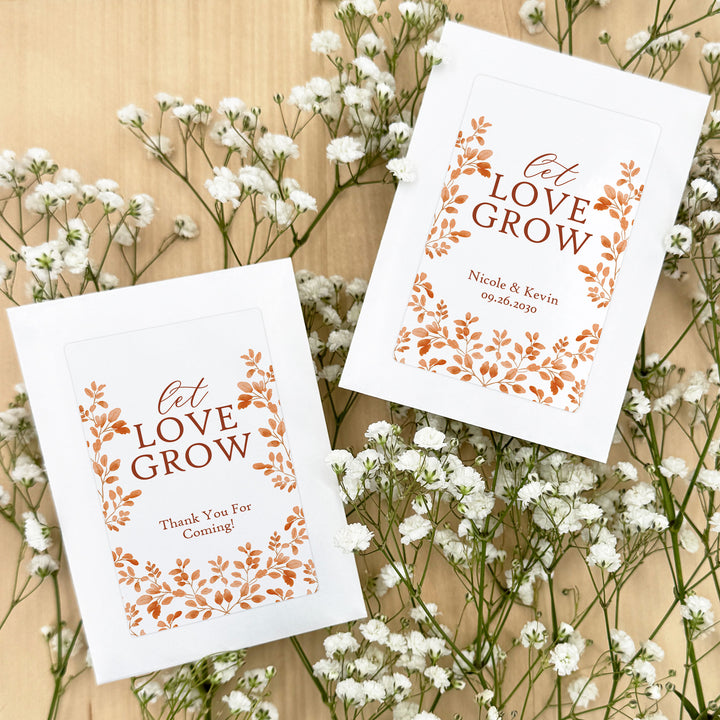 Custom Wildflower Seed Packets, Fall Bridal Shower Wedding Favors, Let Love Grow, Autumn Leaves
