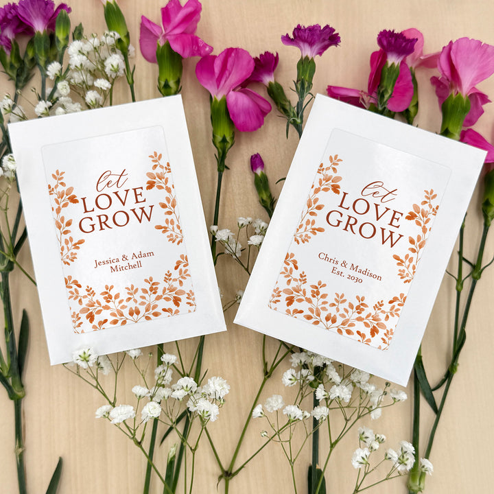 Custom Wildflower Seed Packets, Fall Bridal Shower Wedding Favors, Let Love Grow, Autumn Leaves