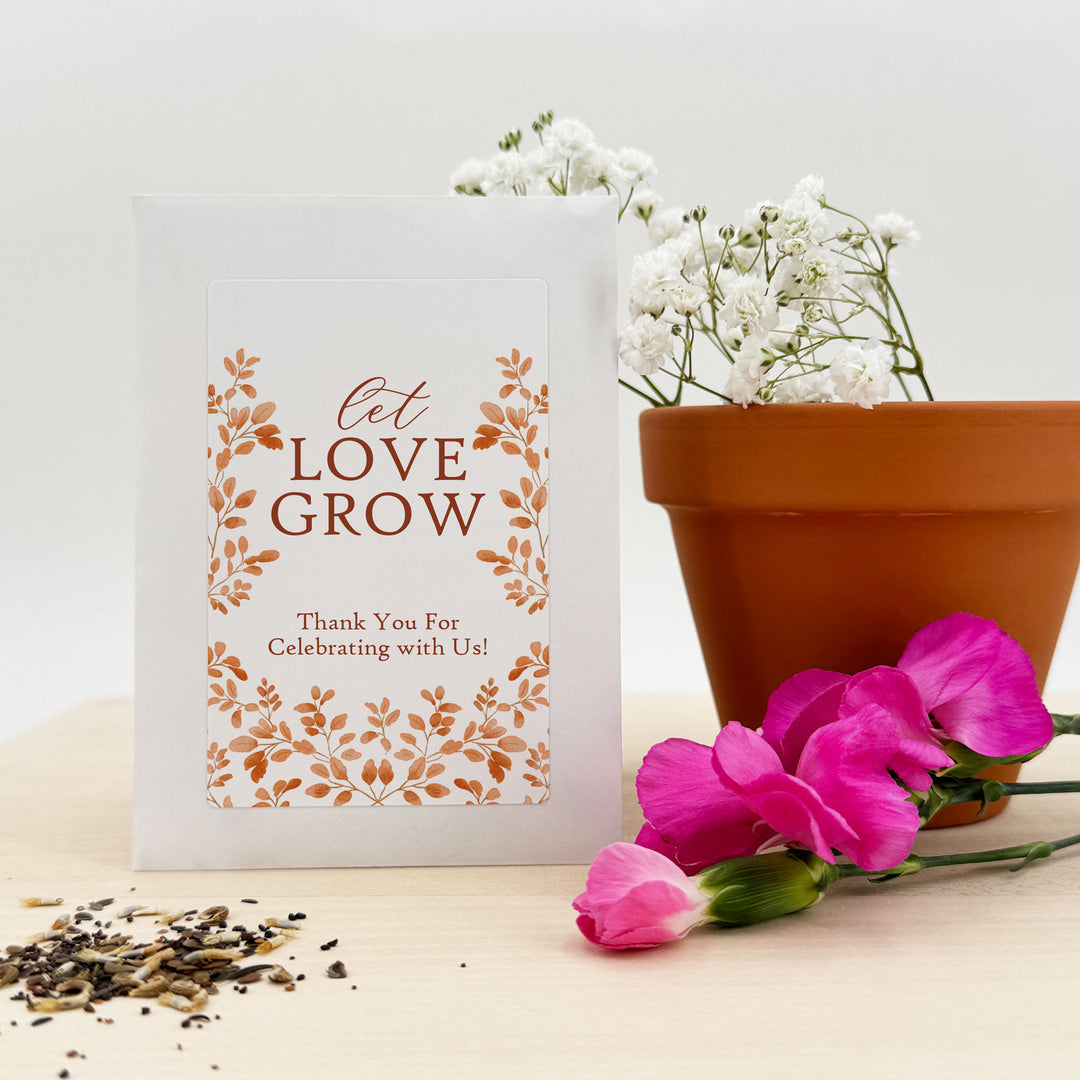 Custom Wildflower Seed Packets, Fall Bridal Shower Wedding Favors, Let Love Grow, Autumn Leaves