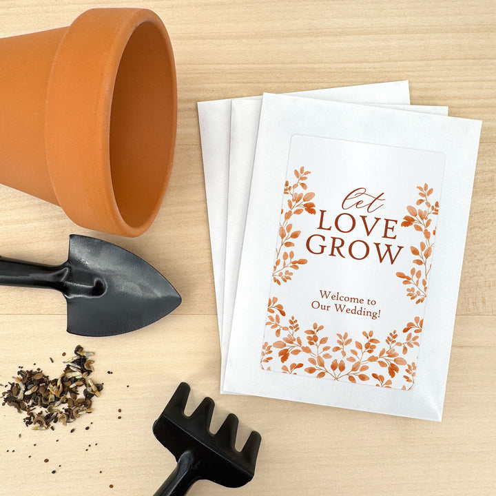 Custom Wildflower Seed Packets, Fall Bridal Shower Wedding Favors, Let Love Grow, Autumn Leaves