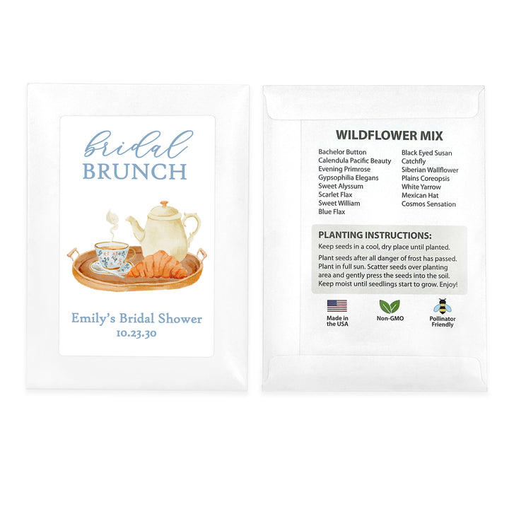 Bridal Brunch Seed Packet Favors, Bridal Shower, Bridal Shower Tea Tray, Custom Wildflower Seeds
