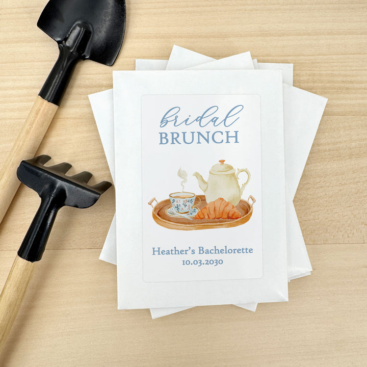 Bridal Brunch Seed Packet Favors, Bridal Shower, Bridal Shower Tea Tray, Custom Wildflower Seeds