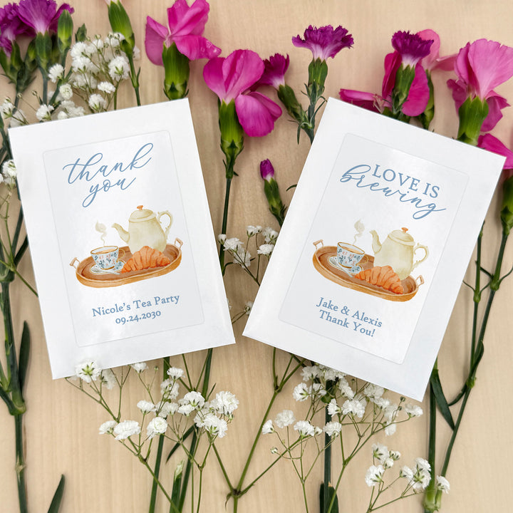 Bridal Brunch Seed Packet Favors, Bridal Shower, Bridal Shower Tea Tray, Custom Wildflower Seeds