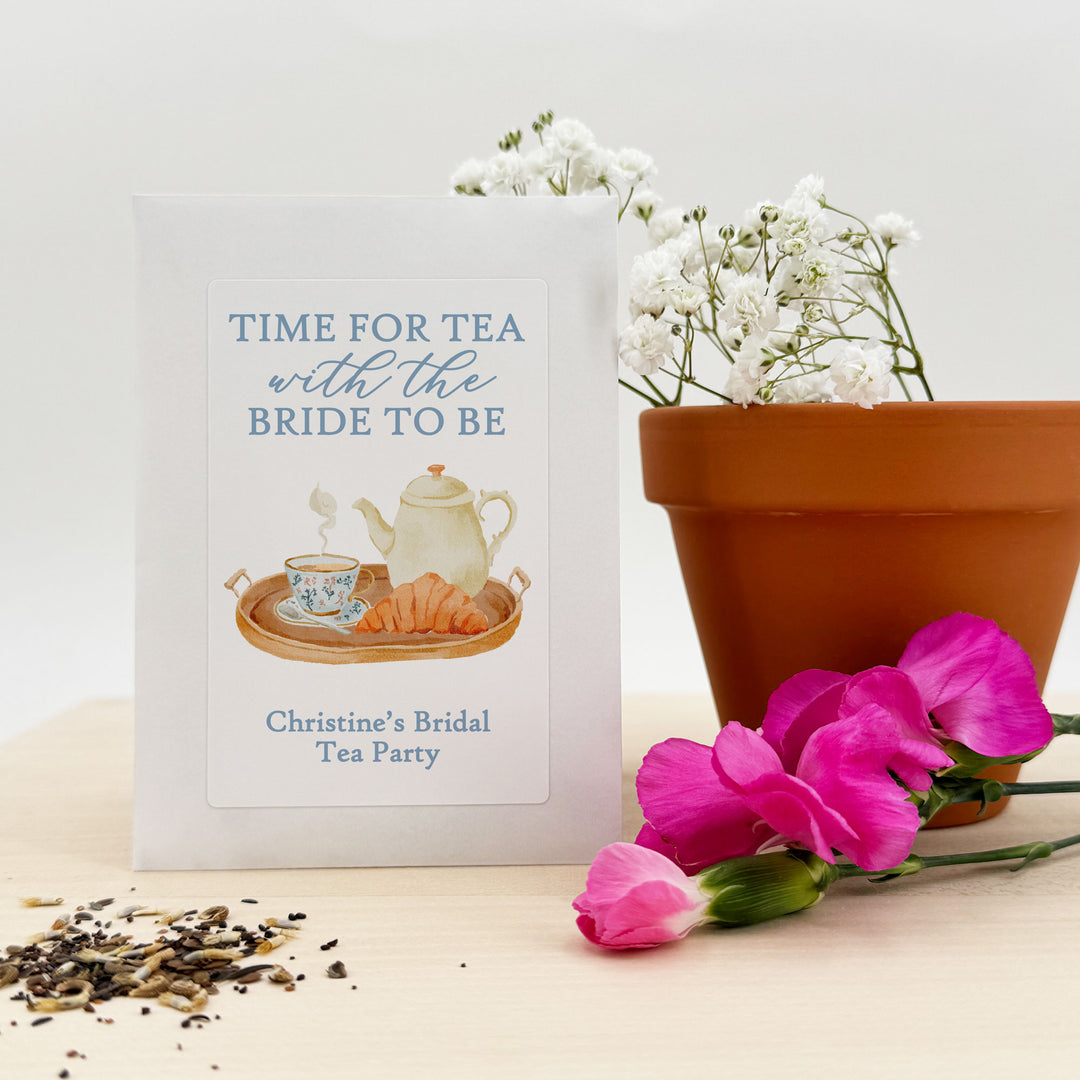 Bridal Brunch Seed Packet Favors, Bridal Shower, Bridal Shower Tea Tray, Custom Wildflower Seeds