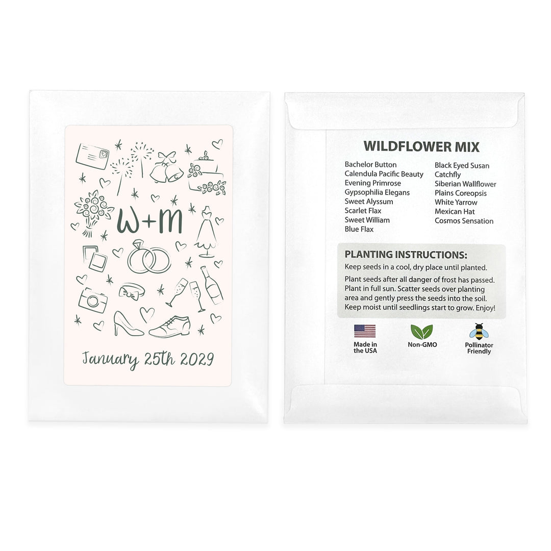 Hand Drawn Wedding Sketch Pattern, Wildflower Seed Packets
