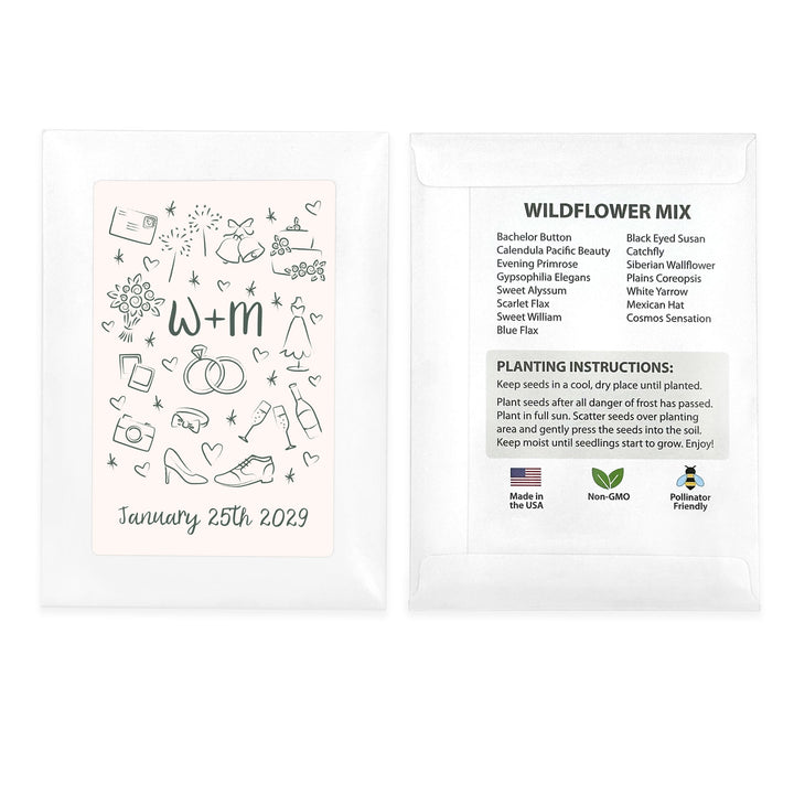 Hand Drawn Wedding Sketch Pattern, Wildflower Seed Packets