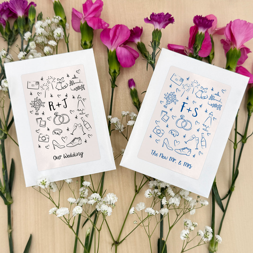 Hand Drawn Wedding Sketch Pattern, Wildflower Seed Packets
