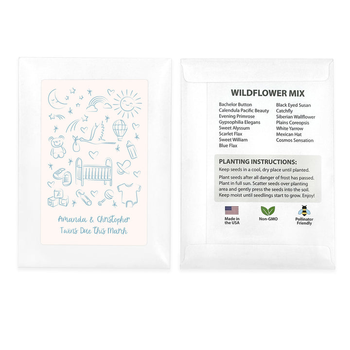 Hand Drawn Baby Sketch Pattern, Baby Shower Favors, Wildflower Seed Packets