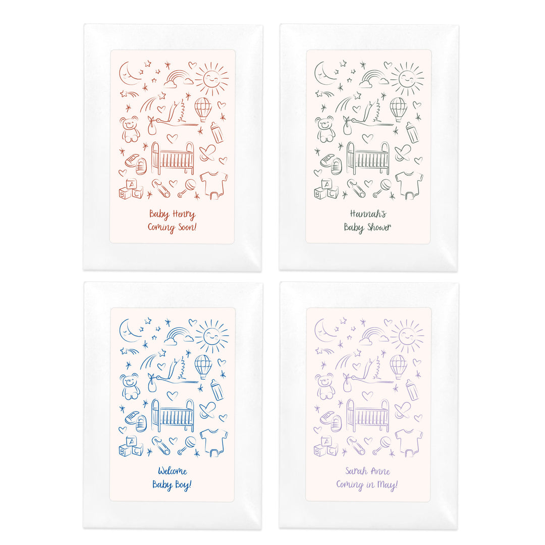 Hand Drawn Baby Sketch Pattern, Baby Shower Favors, Wildflower Seed Packets