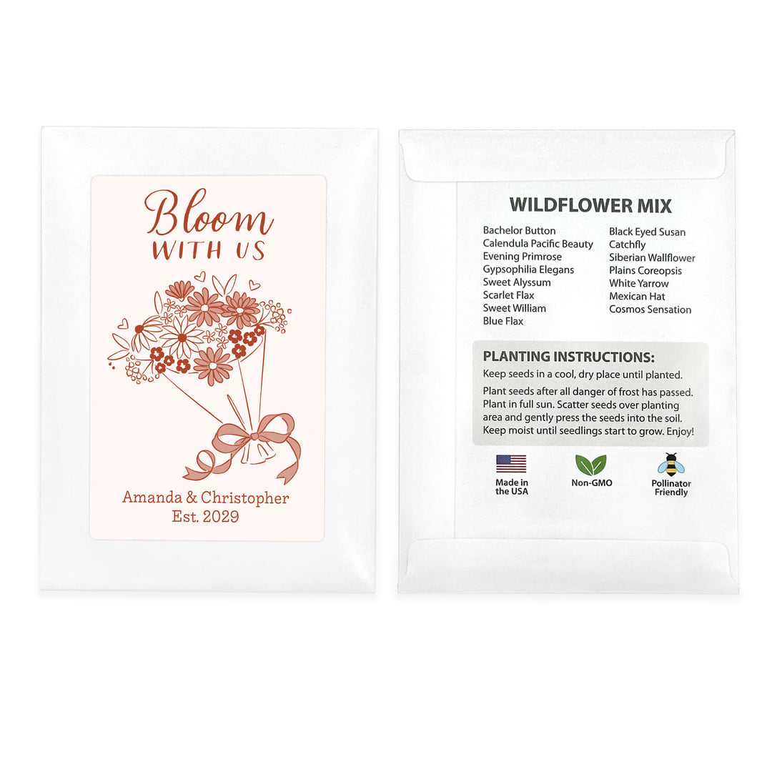 Bouquet Sketch, Wedding Favor, Wildflower Seed Packets