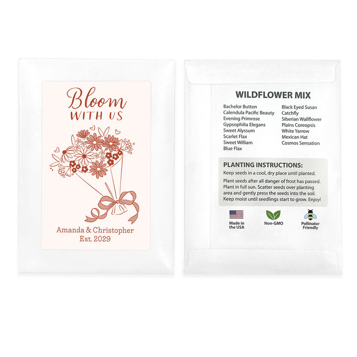 Bouquet Sketch, Wedding Favor, Wildflower Seed Packets