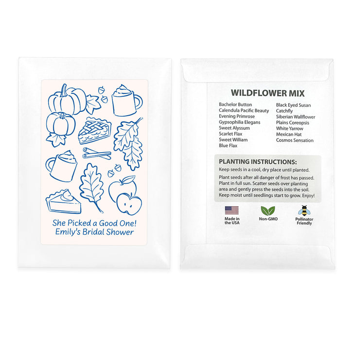Custom Wildflower Seed Packets, Friendsgiving, Bridal Shower Wedding Favors, Fall Doodles
