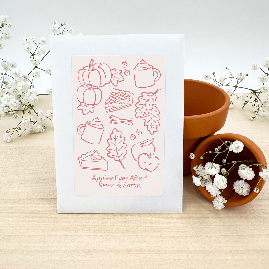 Custom Wildflower Seed Packets, Friendsgiving, Bridal Shower Wedding Favors, Fall Doodles