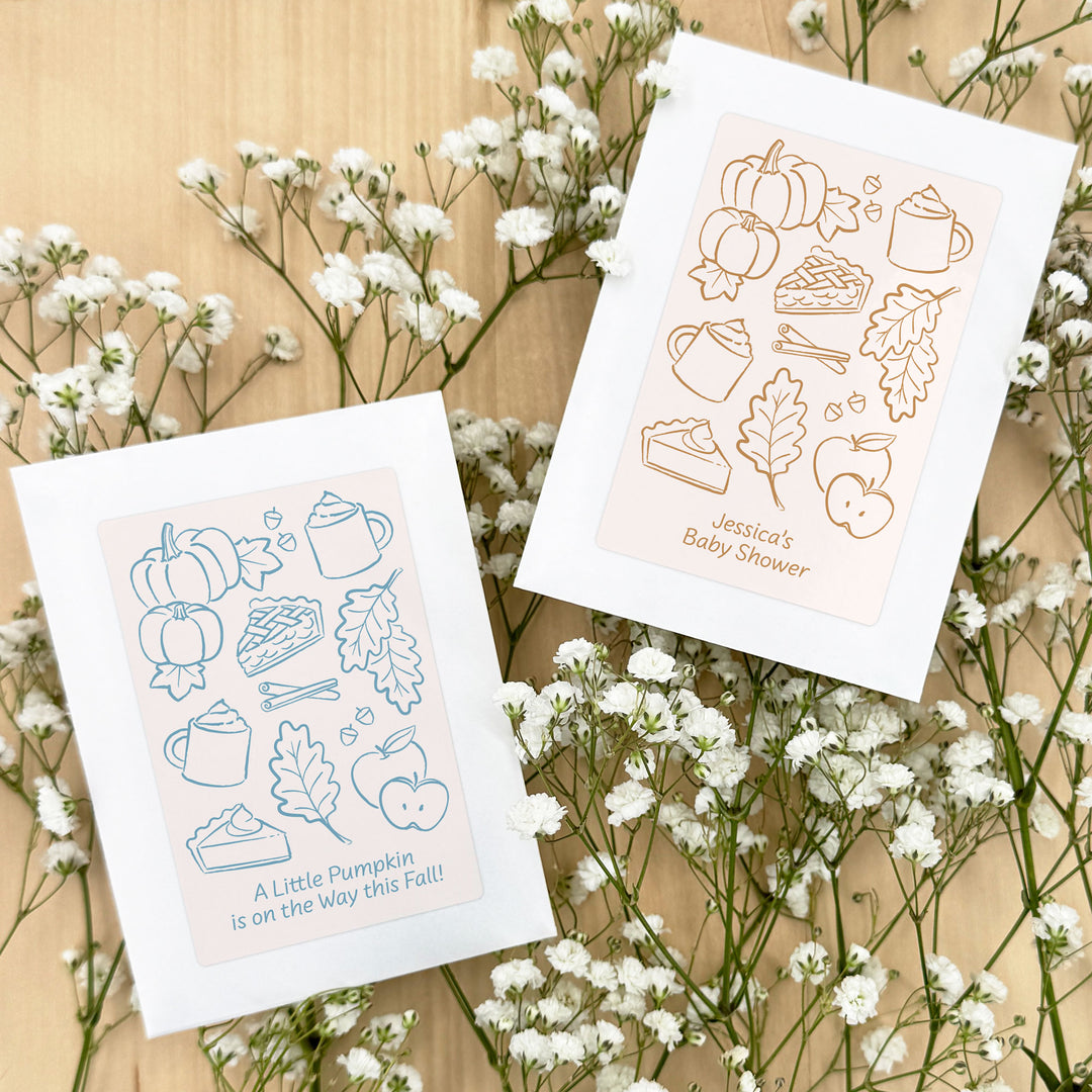 Custom Wildflower Seed Packets, Friendsgiving, Bridal Shower Wedding Favors, Fall Doodles