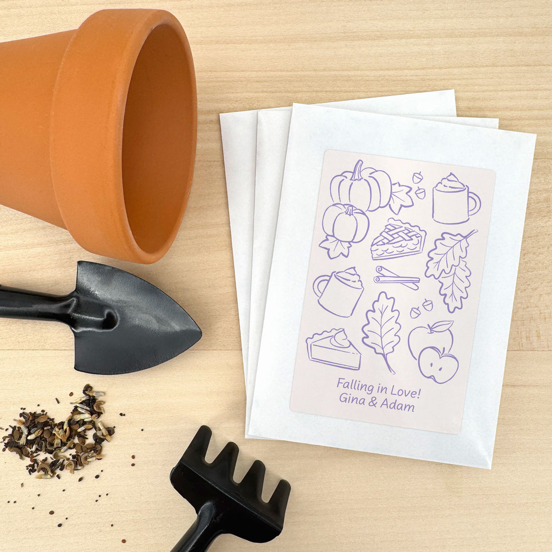 Custom Wildflower Seed Packets, Friendsgiving, Bridal Shower Wedding Favors, Fall Doodles