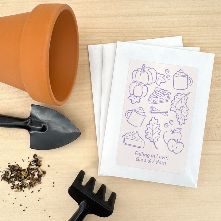 Custom Wildflower Seed Packets, Friendsgiving, Bridal Shower Wedding Favors, Fall Doodles