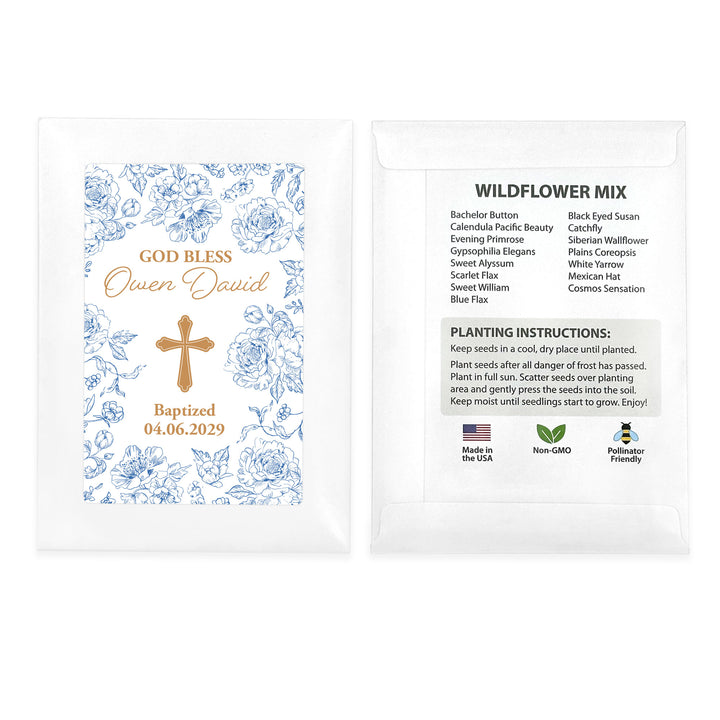 Chinoiserie Toile, Baptism Favors, Wildflower Seed Packets