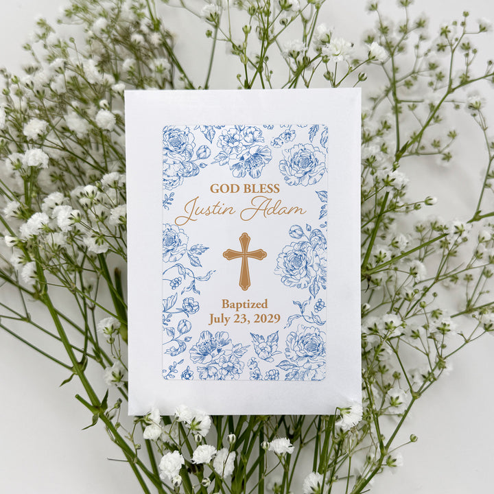 Chinoiserie Toile, Baptism Favors, Wildflower Seed Packets