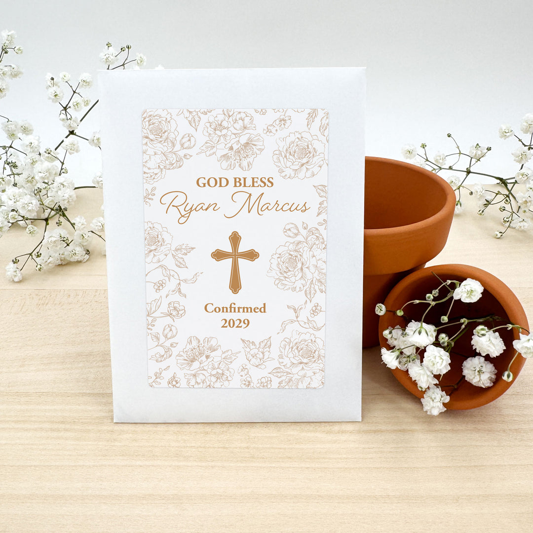 Chinoiserie Toile, Baptism Favors, Wildflower Seed Packets