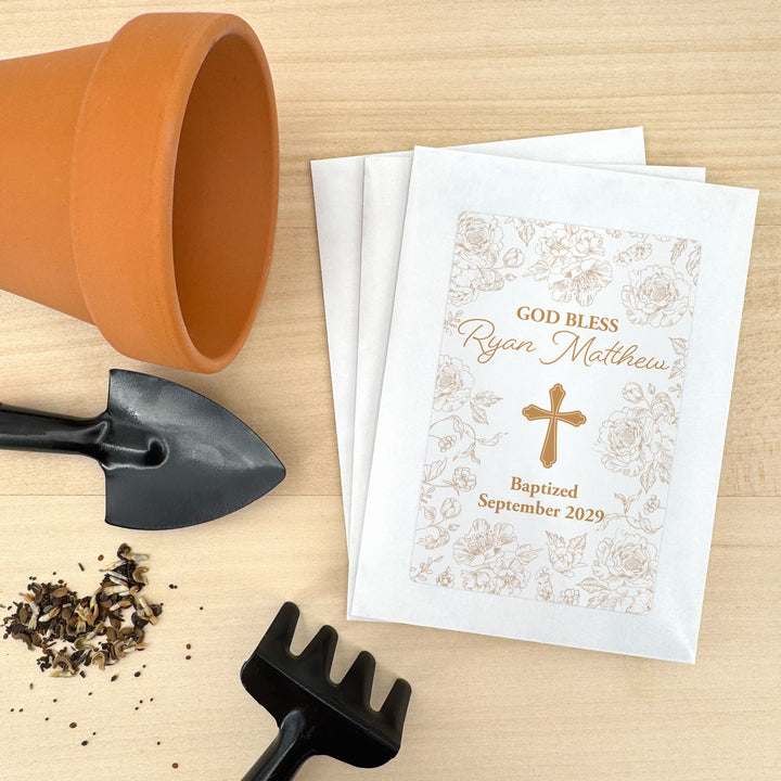 Chinoiserie Toile, Baptism Favors, Wildflower Seed Packets