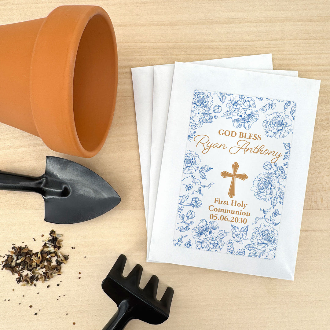 Chinoiserie Toile, Baptism Favors, Wildflower Seed Packets