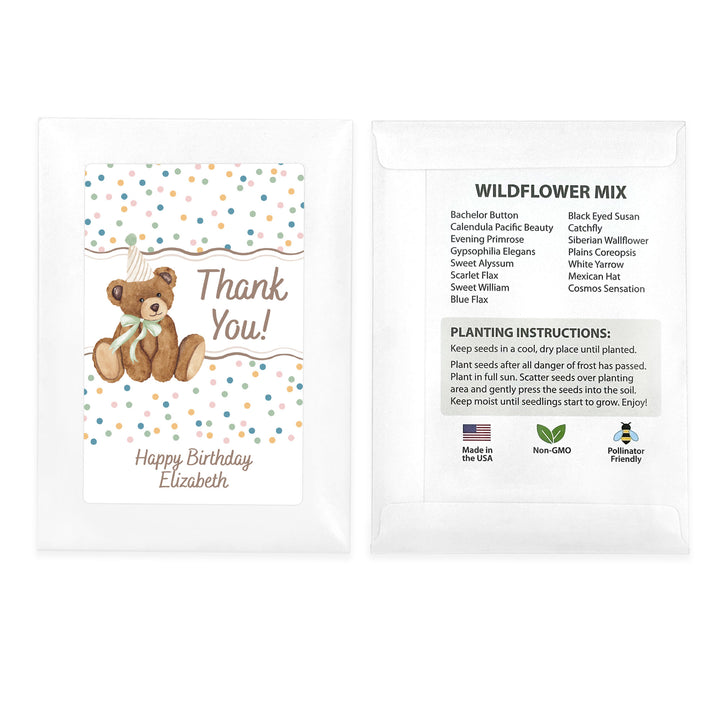 Teddy Bear Birthday, Beary First Birthday, Wildflower Seed Packets