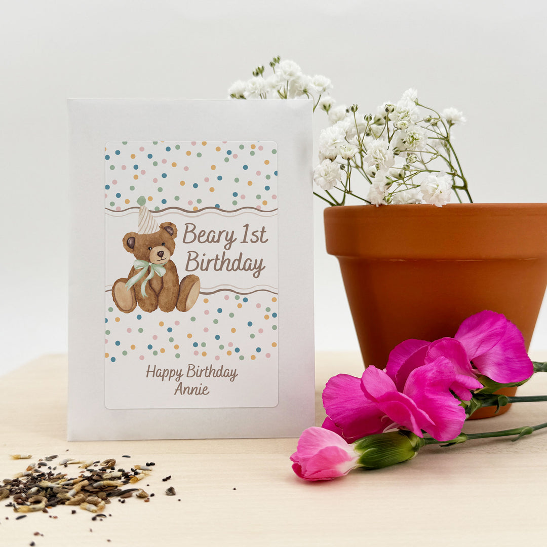 Teddy Bear Birthday, Beary First Birthday, Wildflower Seed Packets