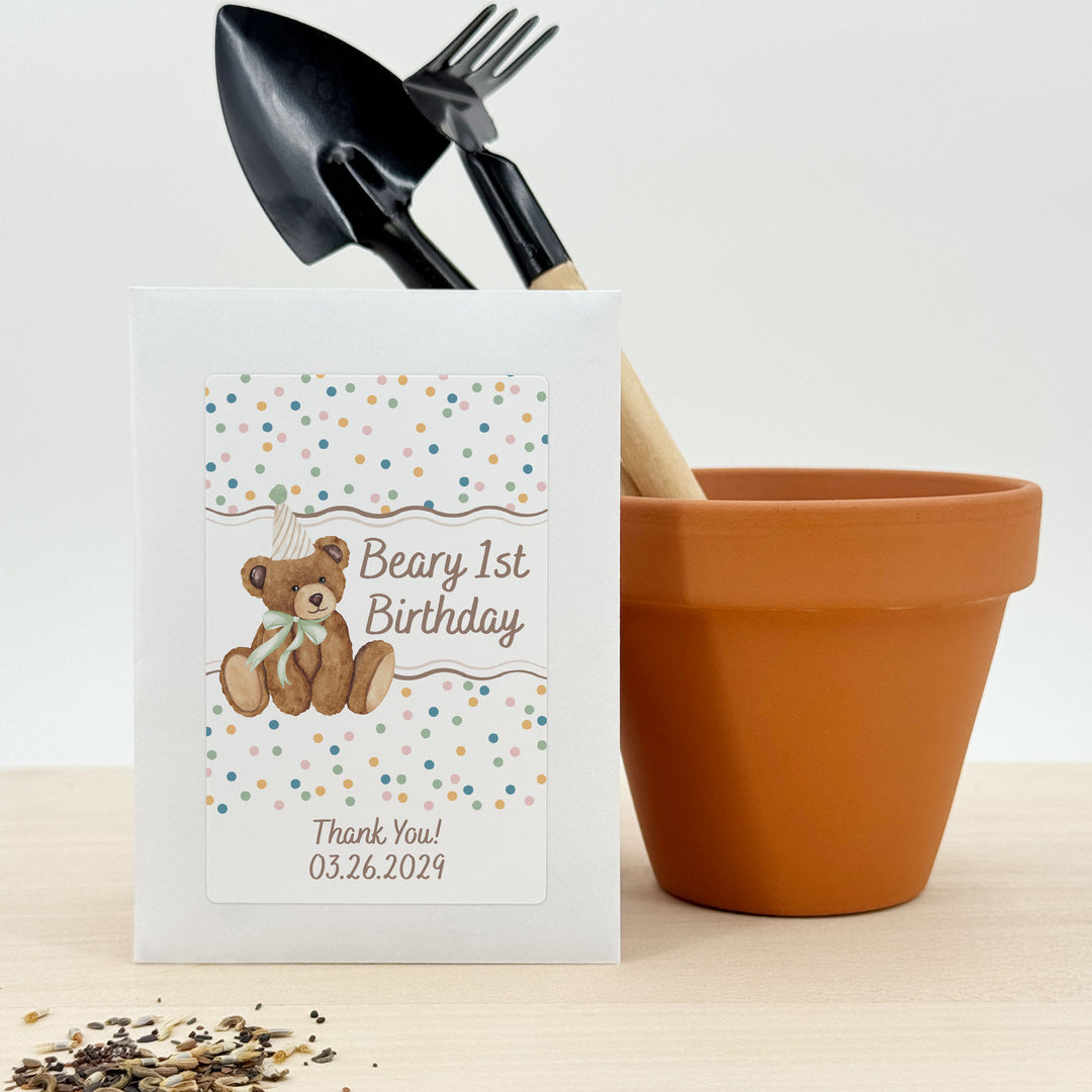 Teddy Bear Birthday, Beary First Birthday, Wildflower Seed Packets
