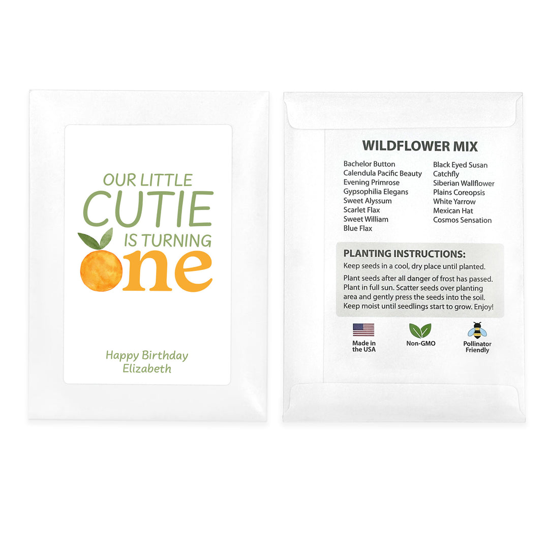 Little Cutie Birthday, Our Little Cutie is Turning One, Wildflower Seed Packets