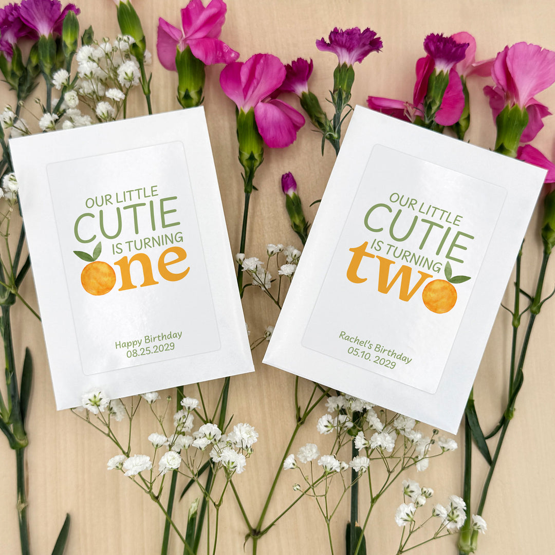 Little Cutie Birthday, Our Little Cutie is Turning One, Wildflower Seed Packets