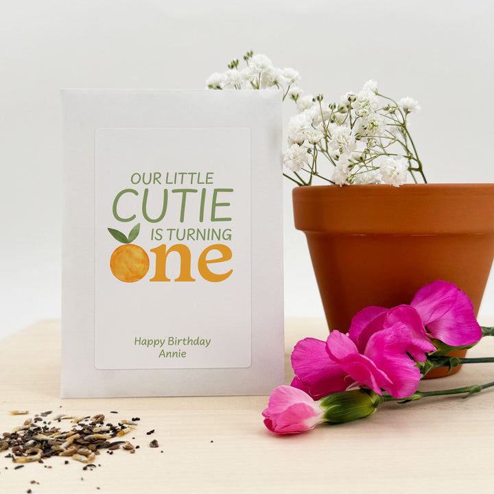 Little Cutie Birthday, Our Little Cutie is Turning One, Wildflower Seed Packets