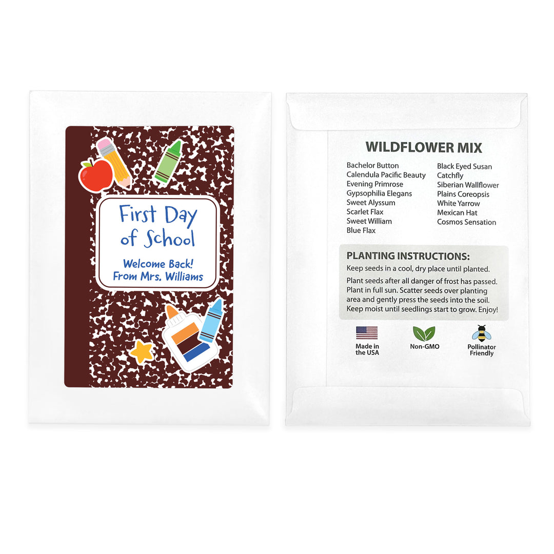 Custom Wildflower Seed Packets, Back to School Teacher Student Gift, Let&