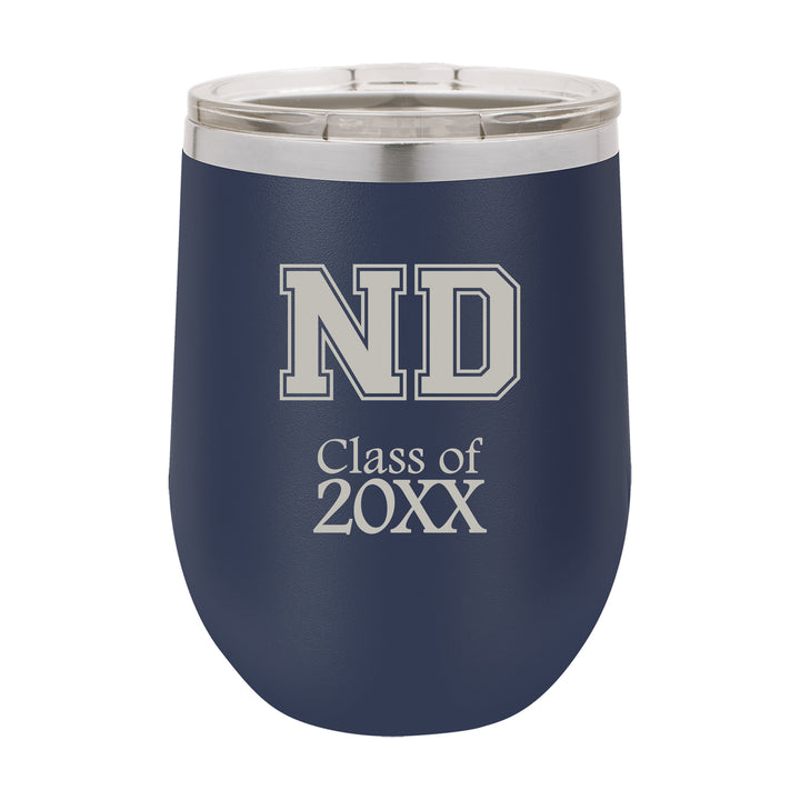 ND 12 oz. Class of 20XX Navy Blue Stemless Insulated Tumbler with Clear Lid
