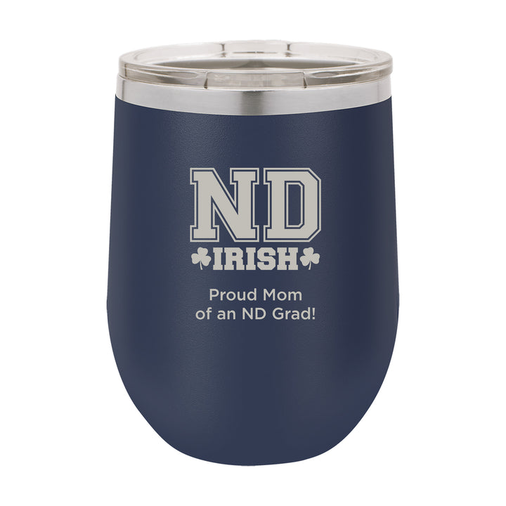 ND 12 oz. Personalized Navy Blue Stemless Insulated Tumbler with Clear Lid