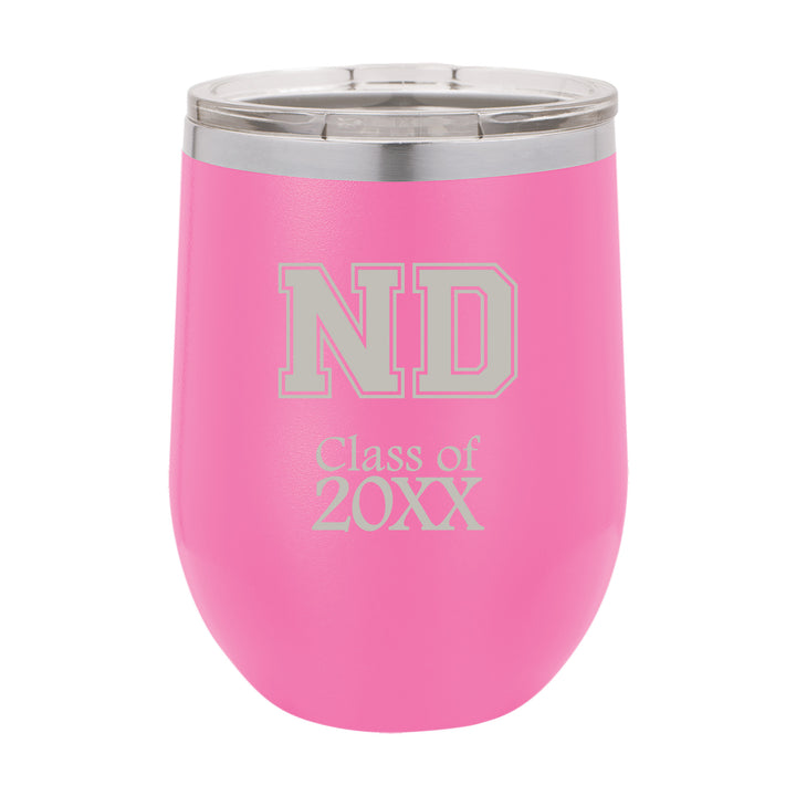 ND 12 oz. Class of 20XX Pink Stemless Insulated Tumbler with Clear Lid
