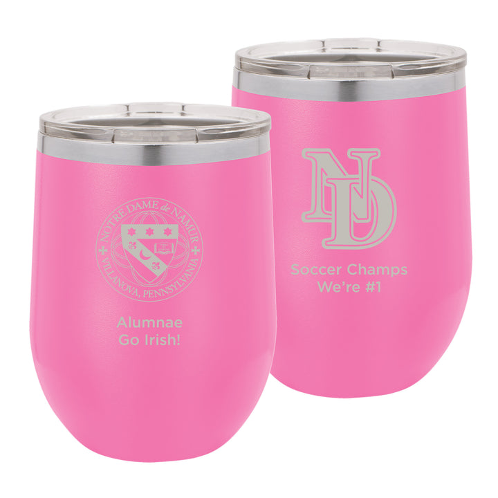 ND 12 oz. Personalized Pink Stemless Insulated Tumbler with Clear Lid