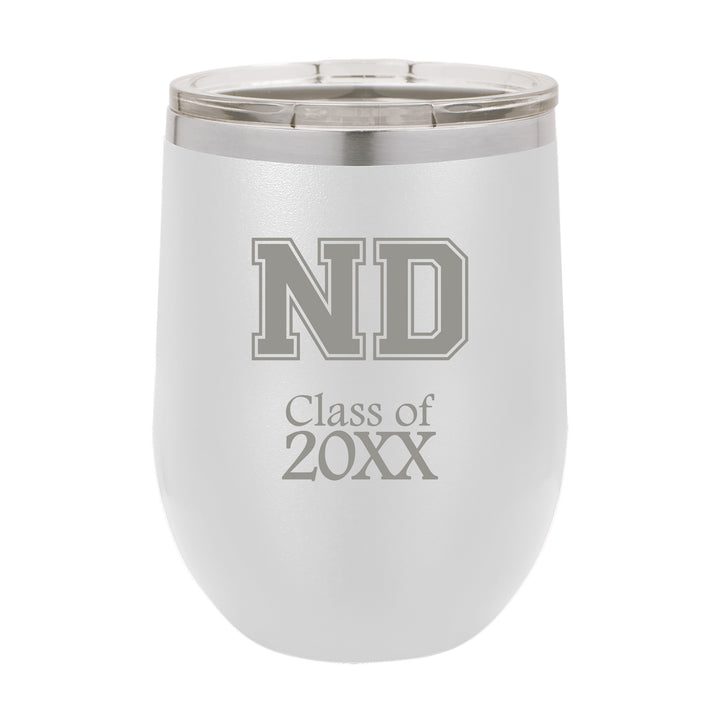 ND 12 oz. Class of 20XX White Stemless Insulated Tumbler with Clear Lid