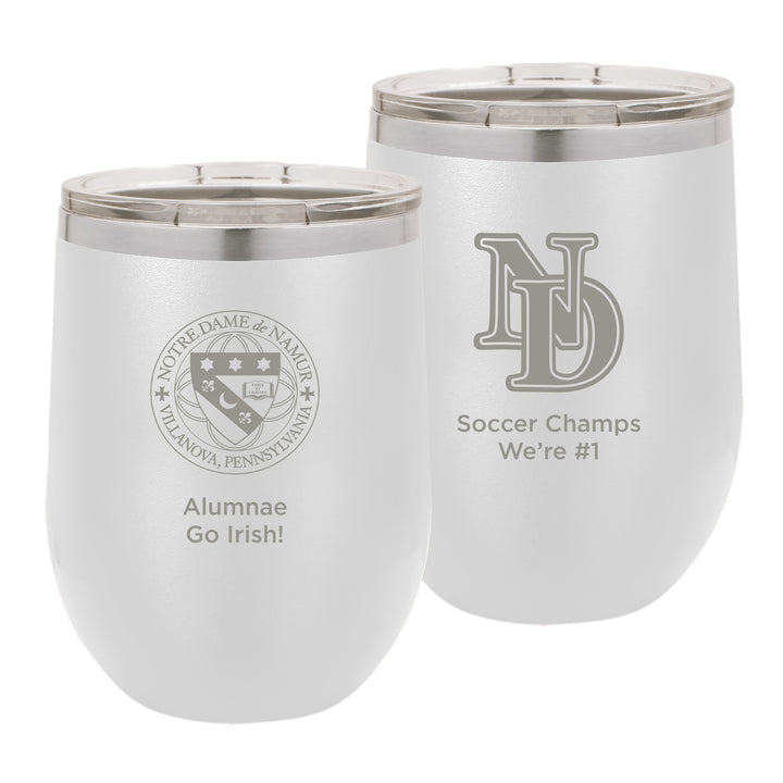 ND 12 oz. Personalized White Stemless Insulated Tumbler with Clear Lid