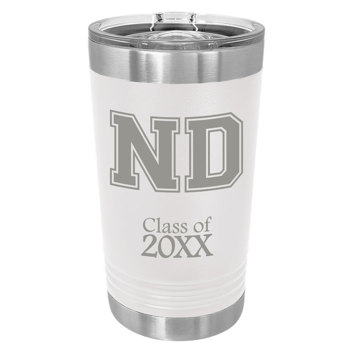 ND Class of 20XX 16 oz. White Insulated Tumbler with Slider Lid