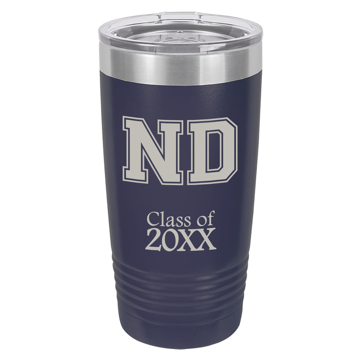ND 20 oz. Class of 20XX Navy Blue Insulated Tumbler with Clear Lid