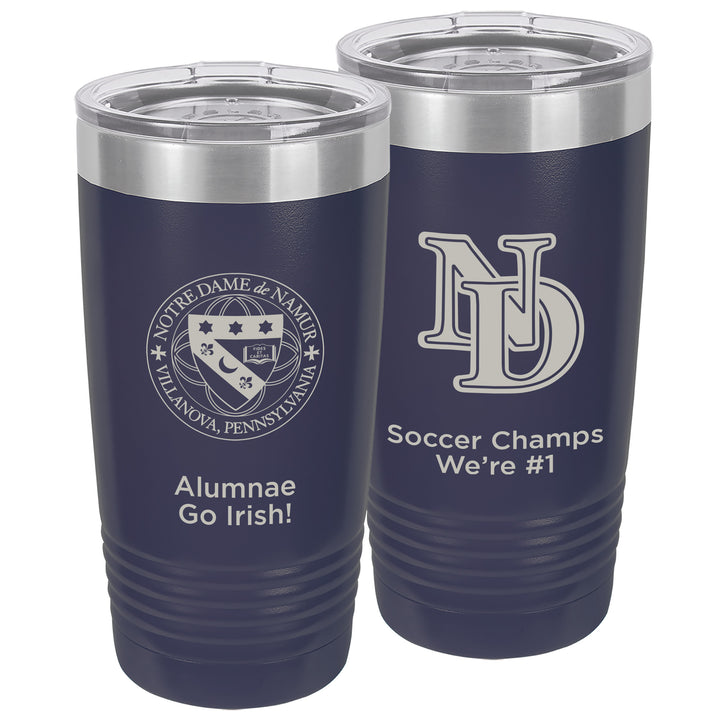 ND 20 oz. Custom Navy Blue Insulated Tumbler with Clear Lid