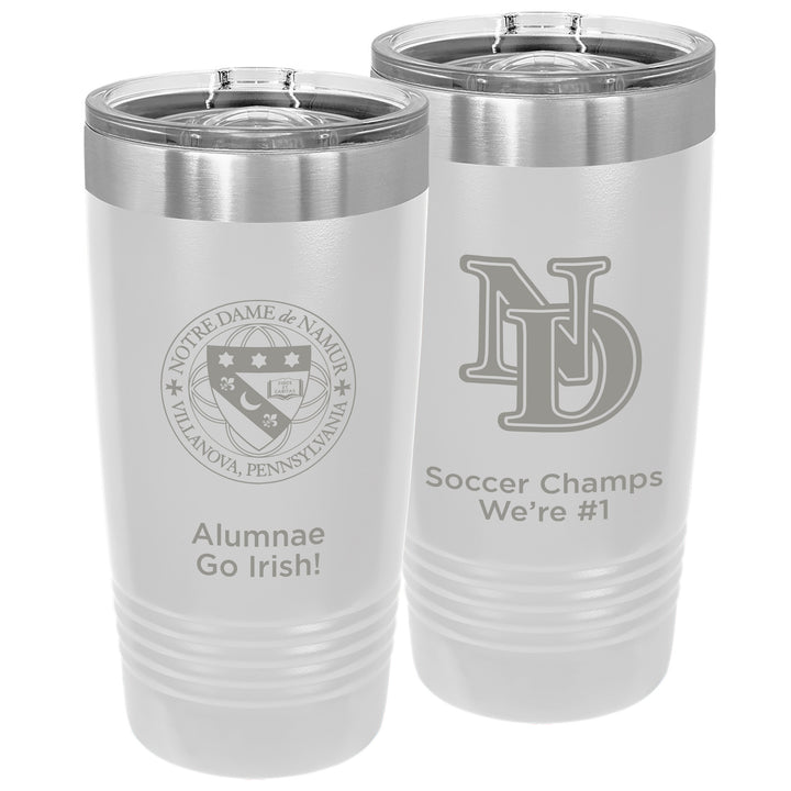 ND 20 oz. Custom White Insulated Tumbler with Clear Lid